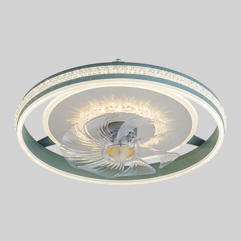 Circular LED Fan Lighting Fixture Macaron Metal Bedroom LED Semi Flush Mount Ceiling Light