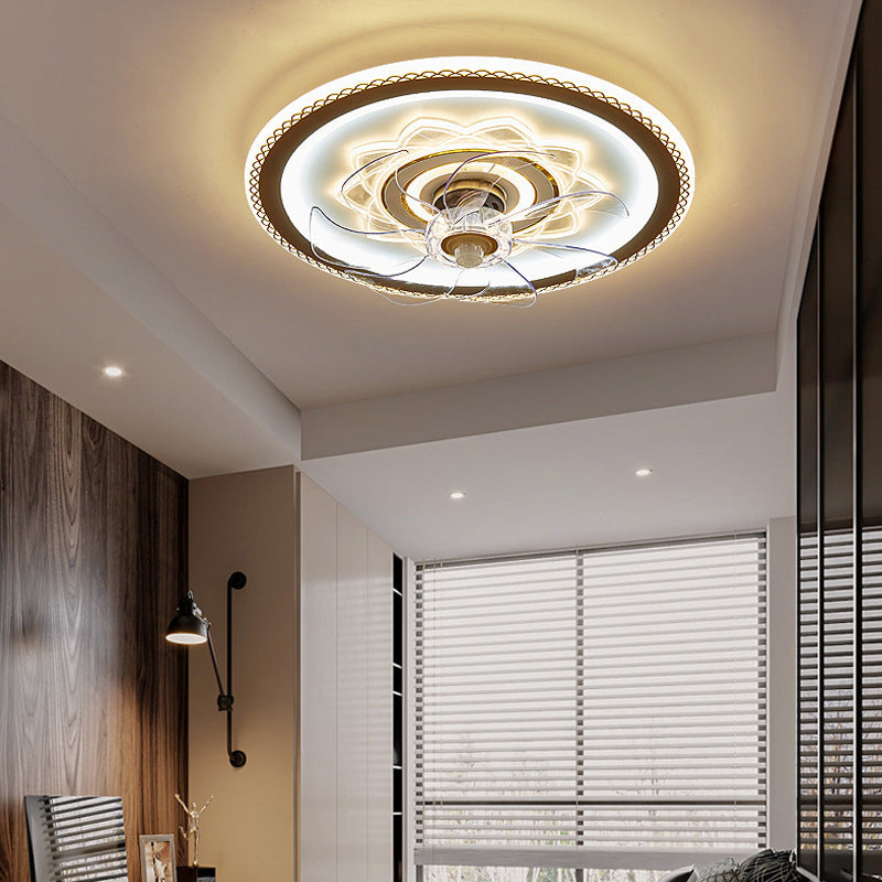 Weiße und goldene runde Lüfterlampe Einfachheit LED ACRYLIC SEMI BUSH Deckenleuchte mit Fernbedienung
