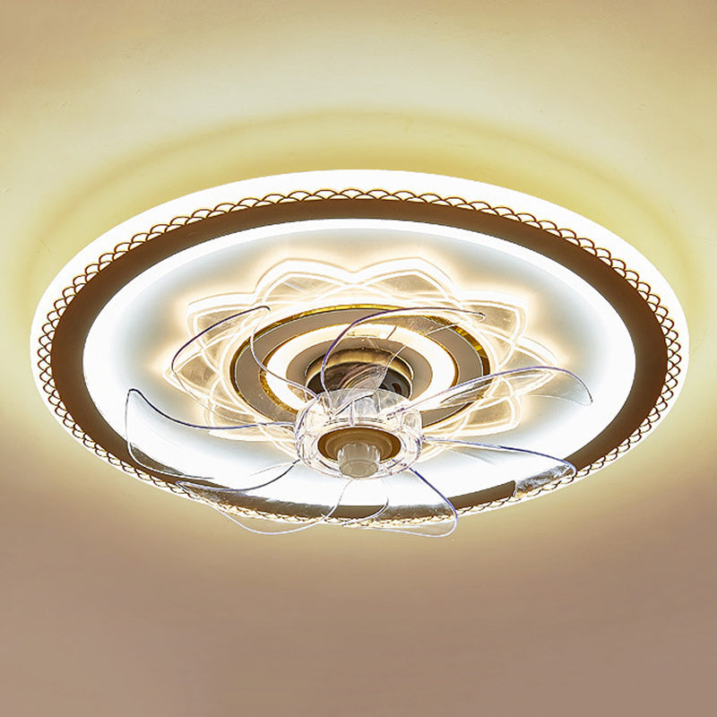 Weiße und goldene runde Lüfterlampe Einfachheit LED ACRYLIC SEMI BUSH Deckenleuchte mit Fernbedienung