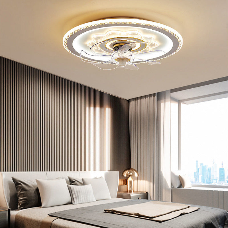 Weiße und goldene runde Lüfterlampe Einfachheit LED ACRYLIC SEMI BUSH Deckenleuchte mit Fernbedienung