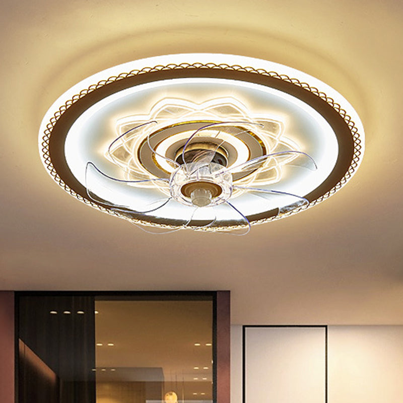 Weiße und goldene runde Lüfterlampe Einfachheit LED ACRYLIC SEMI BUSH Deckenleuchte mit Fernbedienung