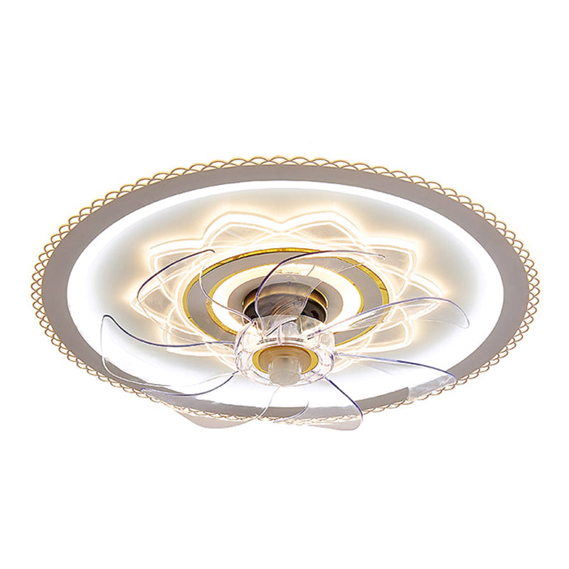 Weiße und goldene runde Lüfterlampe Einfachheit LED ACRYLIC SEMI BUSH Deckenleuchte mit Fernbedienung