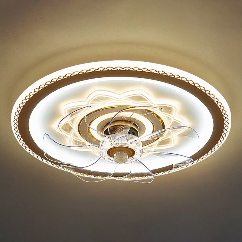 Weiße und goldene runde Lüfterlampe Einfachheit LED ACRYLIC SEMI BUSH Deckenleuchte mit Fernbedienung