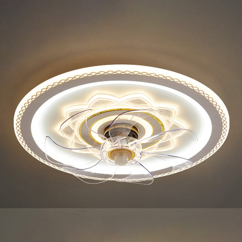 Weiße und goldene runde Lüfterlampe Einfachheit LED ACRYLIC SEMI BUSH Deckenleuchte mit Fernbedienung