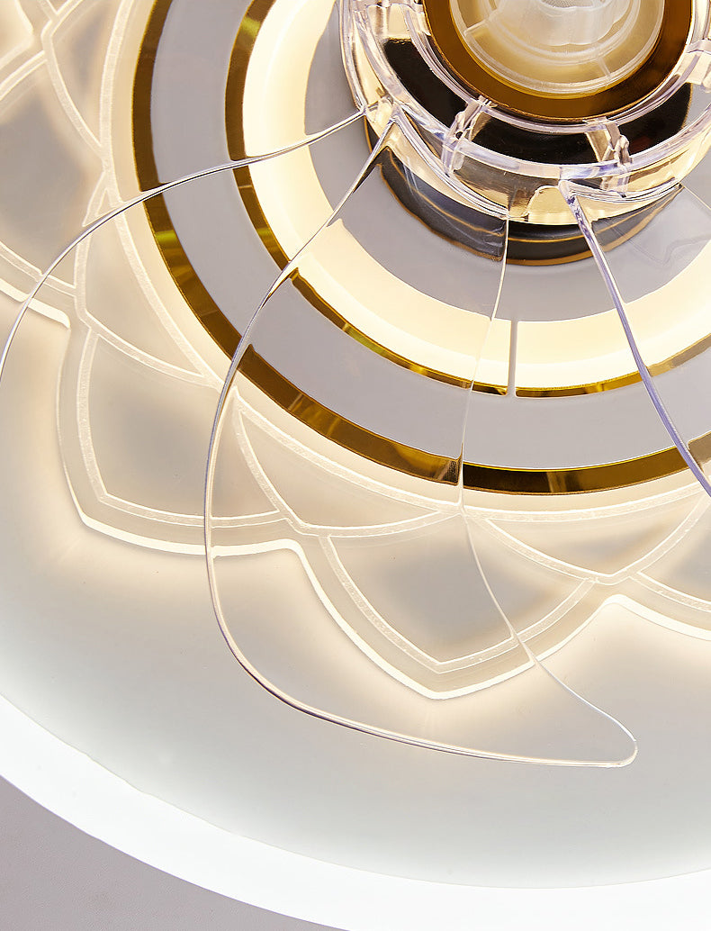 Weiße und goldene runde Lüfterlampe Einfachheit LED ACRYLIC SEMI BUSH Deckenleuchte mit Fernbedienung