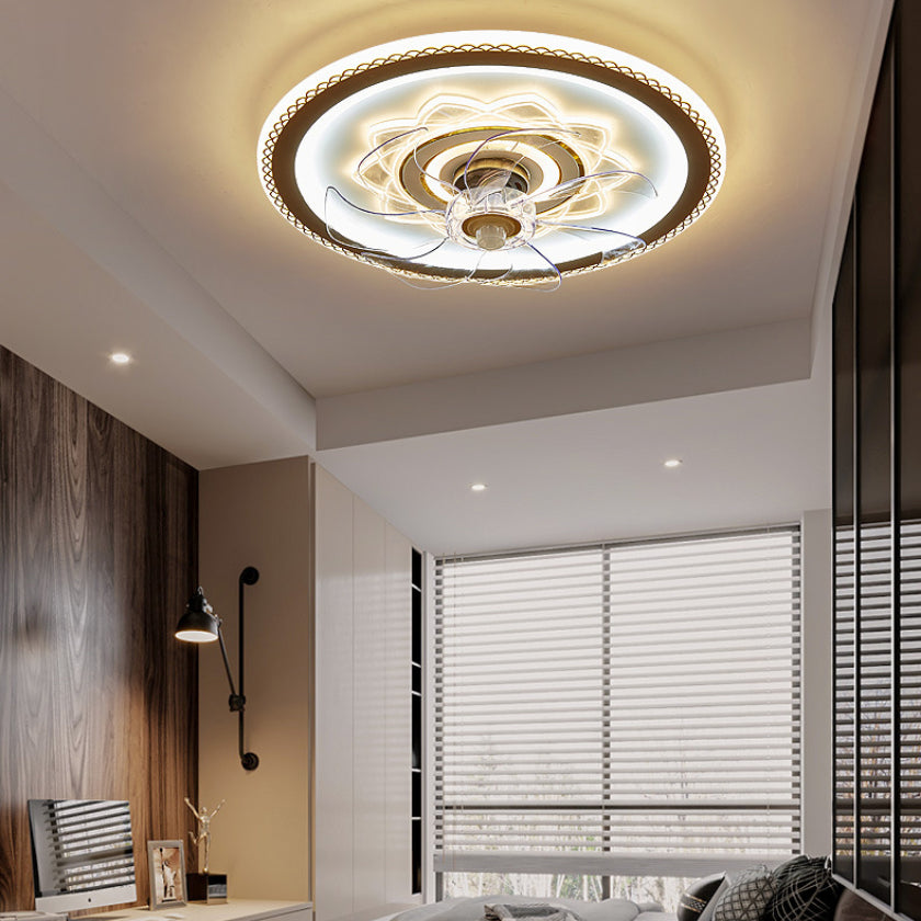 Weiße und goldene runde Lüfterlampe Einfachheit LED ACRYLIC SEMI BUSH Deckenleuchte mit Fernbedienung