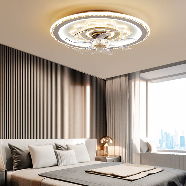 Weiße und goldene runde Lüfterlampe Einfachheit LED ACRYLIC SEMI BUSH Deckenleuchte mit Fernbedienung