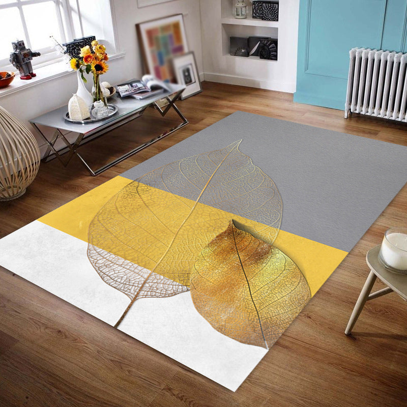 Gray Indoor Room Rug Minimalist Plants Area Rug Polyester Non-Split Backing Carpet