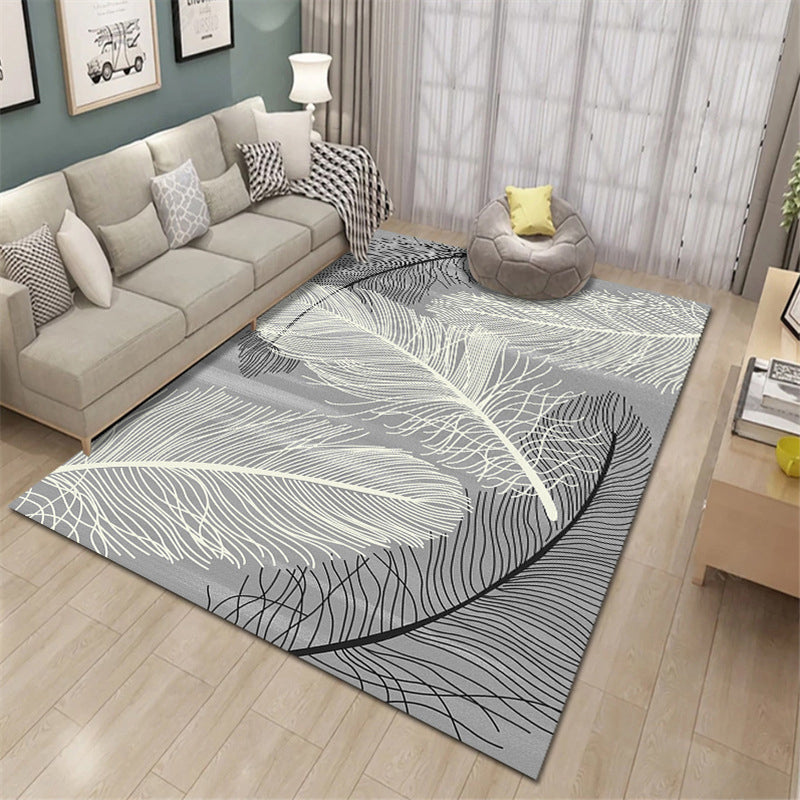 Gray Indoor Room Rug Minimalist Plants Area Rug Polyester Non-Split Backing Carpet