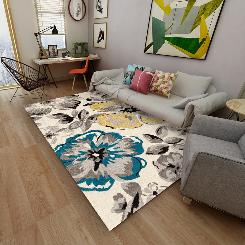 Gray Indoor Room Rug Minimalist Plants Area Rug Polyester Non-Split Backing Carpet