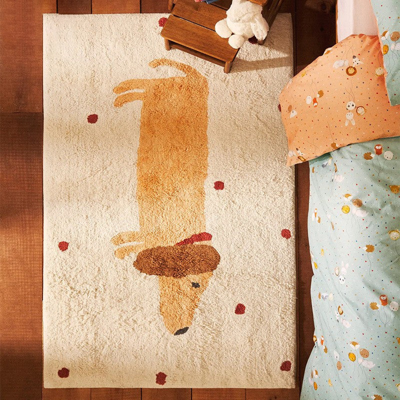 Soft Animals Area Rug Khaki Kids Indoor Rug Polyester Non-Split Backing Carpet for Bedroom