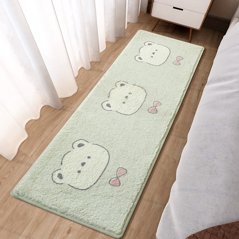 White Flower Indoor Rug Polyester Kids Area Rug Non-Split Backing Carpet for Bedroom