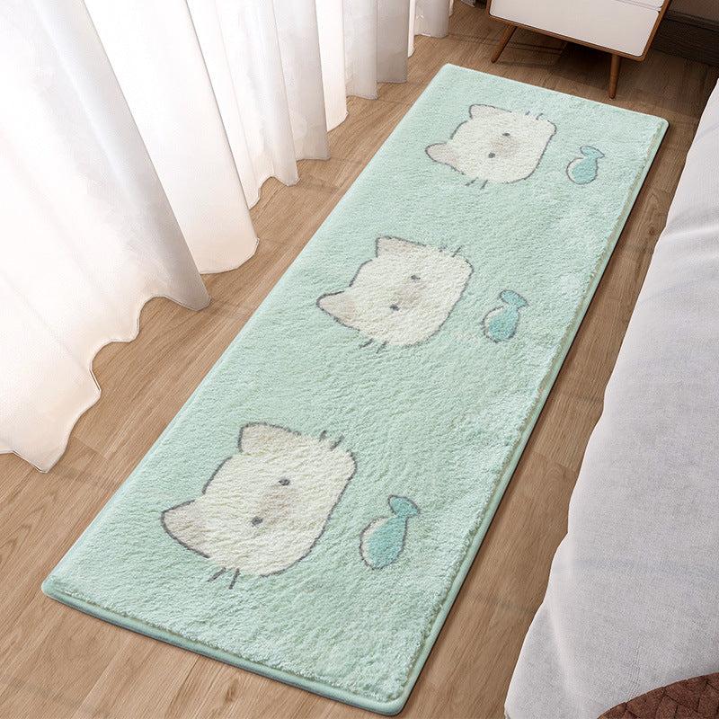 White Flower Indoor Rug Polyester Kids Area Rug Non-Split Backing Carpet for Bedroom