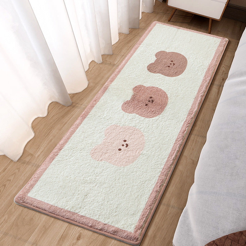 White Flower Indoor Rug Polyester Kids Area Rug Non-Split Backing Carpet for Bedroom