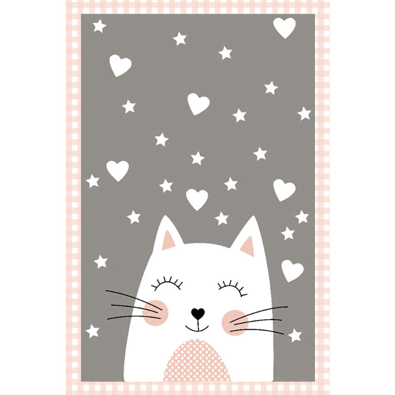 Pink Tone Cartoon Pattern Rug Polyester Minimalist Carpet Washable Indoor Rug for Girl’s Bedroom