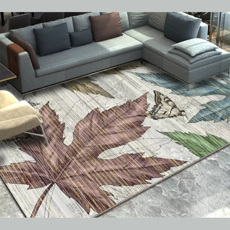 Brown Plants Indoor Carpet Polyester Simple Area Rug Non-Split Indoor Rug for Living Room