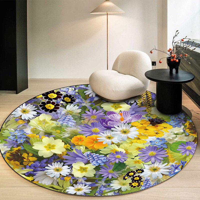 Minimalist Plants Area Carpet Blue Polyester Indoor Rug Anti-Split Rug for Home Decoration