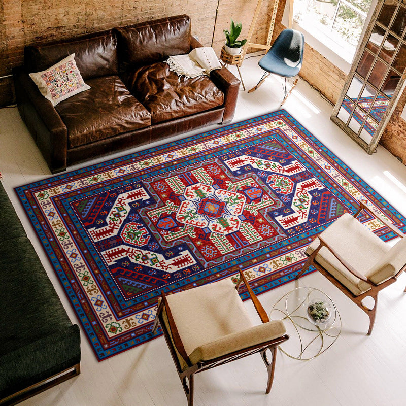Red Moroccan Area Rug Polyester Medallion Indoor Carpet Washable Rug for Living Room