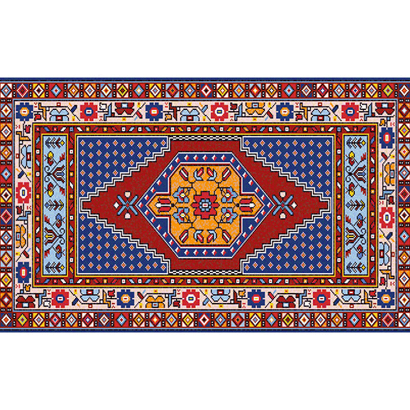 Red Moroccan Area Rug Polyester Medallion Indoor Carpet Washable Rug for Living Room
