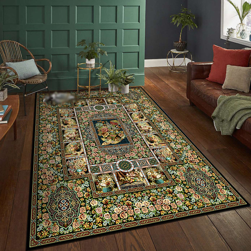 Multicolor Tribal Symbols Rug Moroccan Polyester Carpet Anti-Slip Backing Area Rug for Living Room