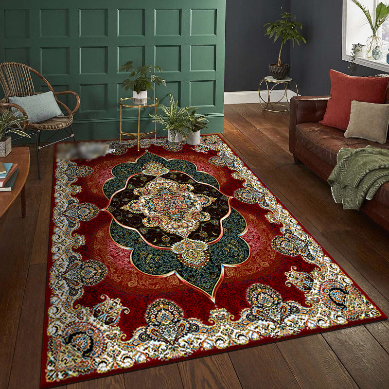 Multicolor Tribal Symbols Rug Moroccan Polyester Carpet Anti-Slip Backing Area Rug for Living Room