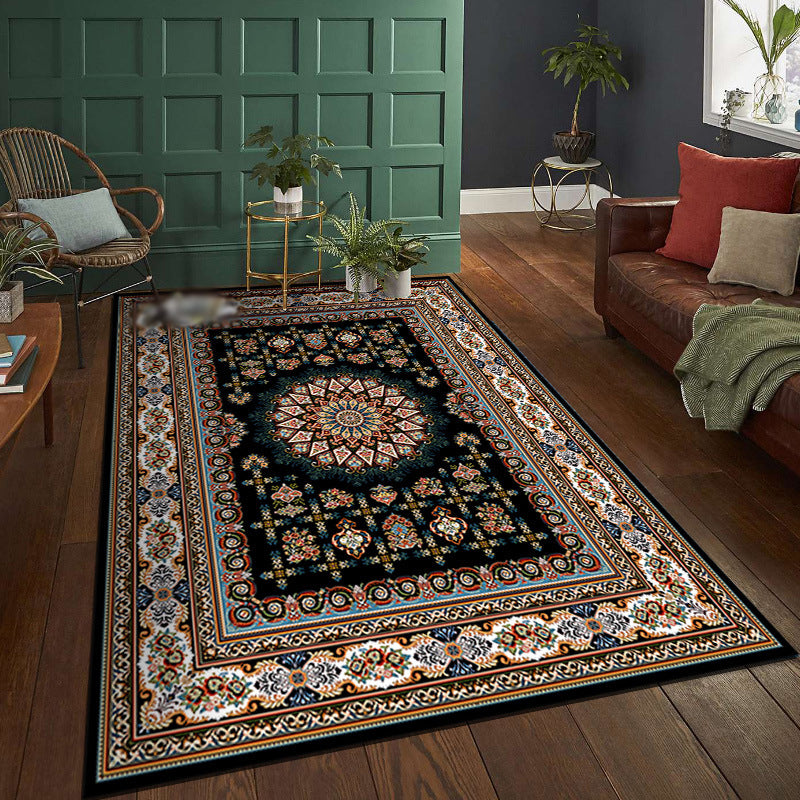 Multicolor Tribal Symbols Rug Moroccan Polyester Carpet Anti-Slip Backing Area Rug for Living Room