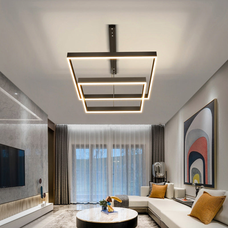 Metal Squared Pendant Lighting Fixture Modern Style LED Black Hanging Chandelier