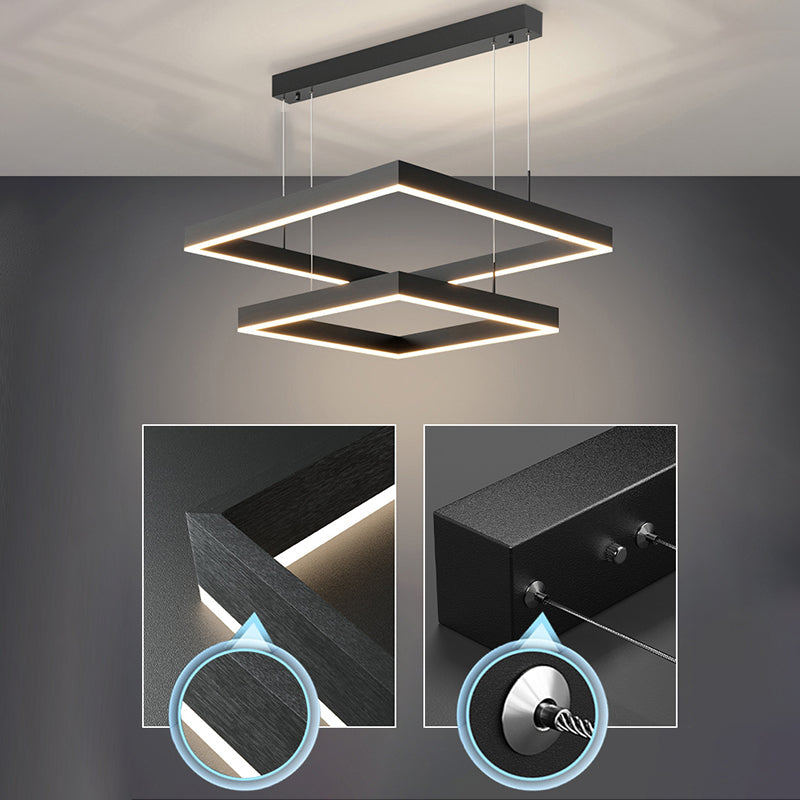 Metal Squared Pendant Lighting Fixture Modern Style LED Black Hanging Chandelier