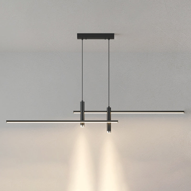 Dinning Room LED Hanging Ceiling Light Modern Island Chandelier Light with Linear Metal Shade