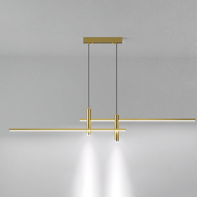 Dinning Room LED Hanging Ceiling Light Modern Island Chandelier Light with Linear Metal Shade