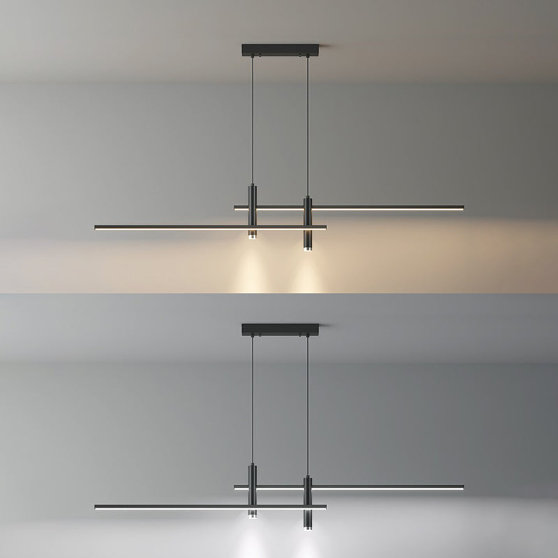 Dinning Room LED Hanging Ceiling Light Modern Island Chandelier Light with Linear Metal Shade