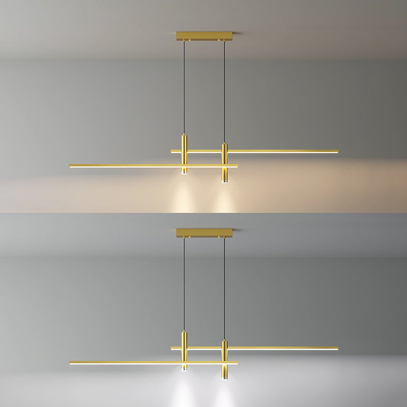 Dinning Room LED Hanging Ceiling Light Modern Island Chandelier Light with Linear Metal Shade