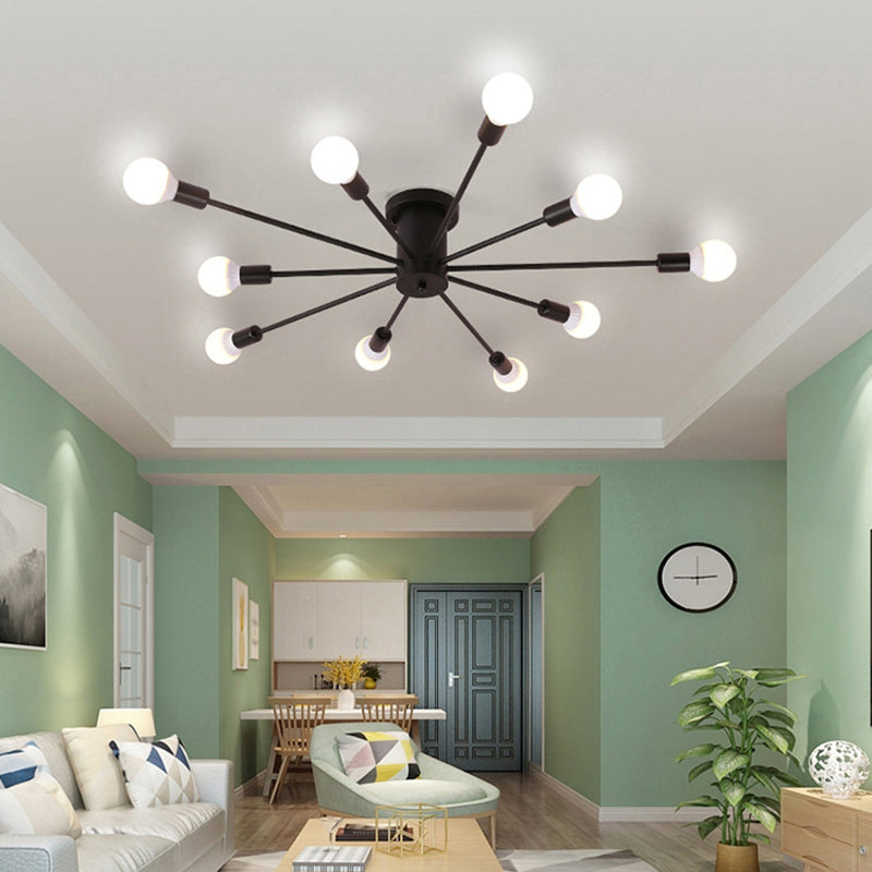 Sputnik Semi Flush Mount Light Fixture Industrial Metallic Ceiling Mount Chandelier for Bedroom