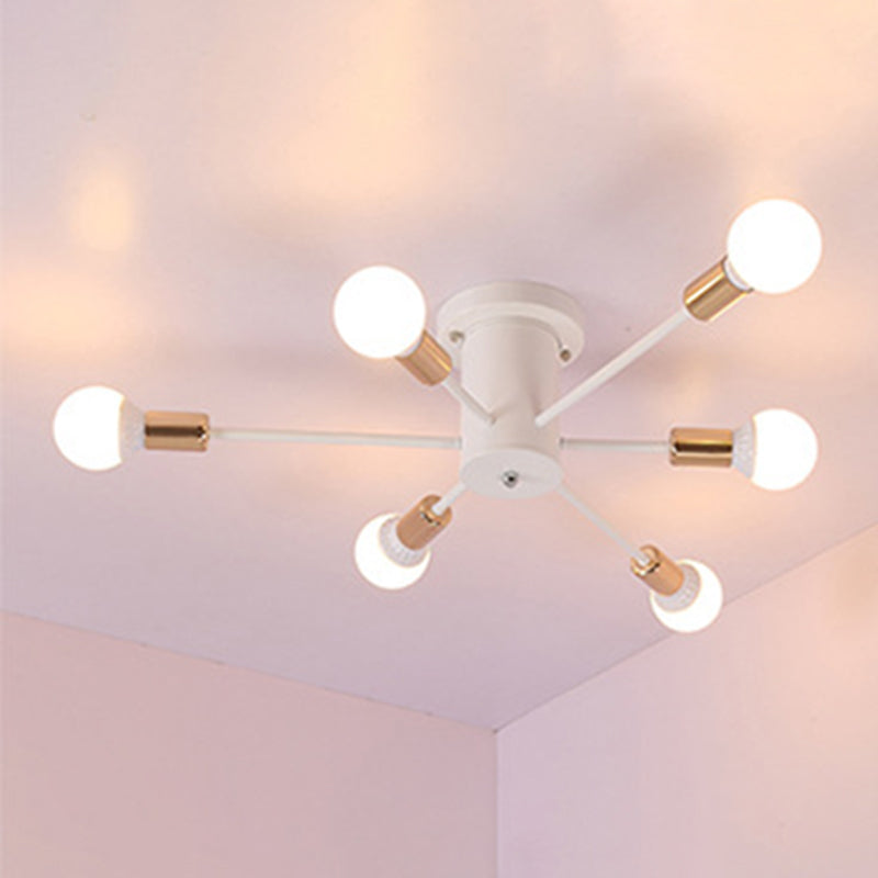 Sputnik Semi Flush Mount Light Fixture Industrial Metallic Ceiling Mount Chandelier for Bedroom