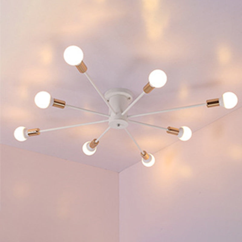 Sputnik Semi Flush Mount Light Fixture Industrial Metallic Ceiling Mount Chandelier for Bedroom