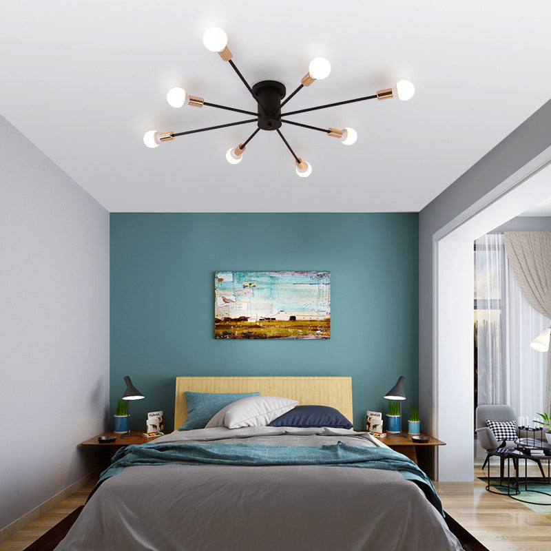 Sputnik Semi Flush Mount Light Fixture Industrial Metallic Ceiling Mount Chandelier for Bedroom