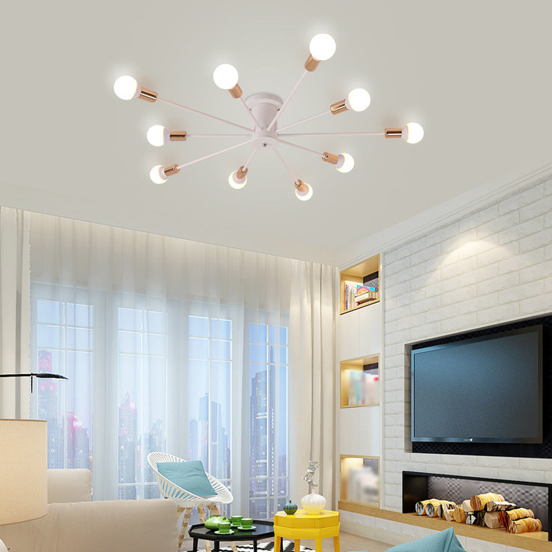 Sputnik Semi Flush Mount Light Fixture Industrial Metallic Ceiling Mount Chandelier for Bedroom