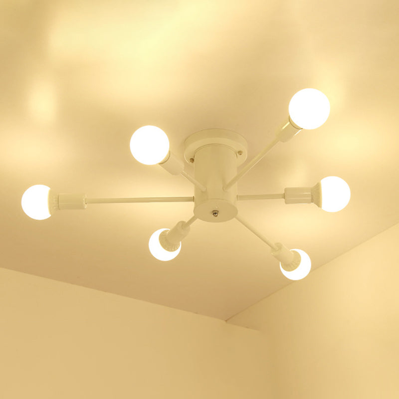 Sputnik Semi Flush Mount Light Fixture Industrial Metallic Ceiling Mount Chandelier for Bedroom