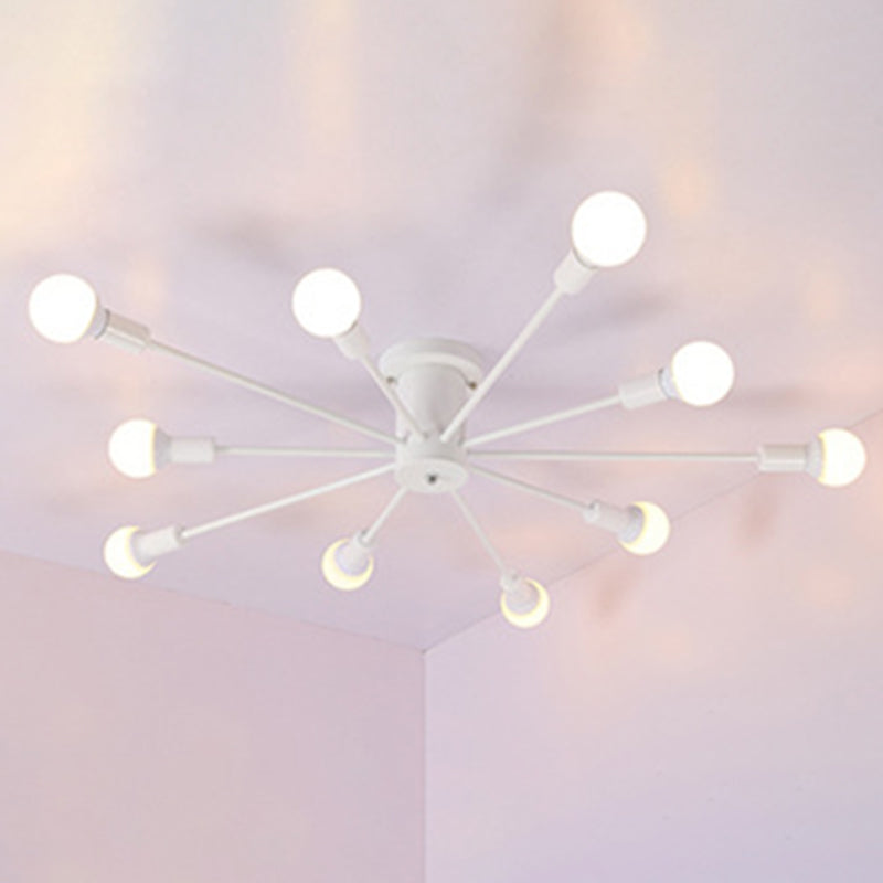 Sputnik Semi Flush Mount Light Fixture Industrial Metallic Ceiling Mount Chandelier for Bedroom