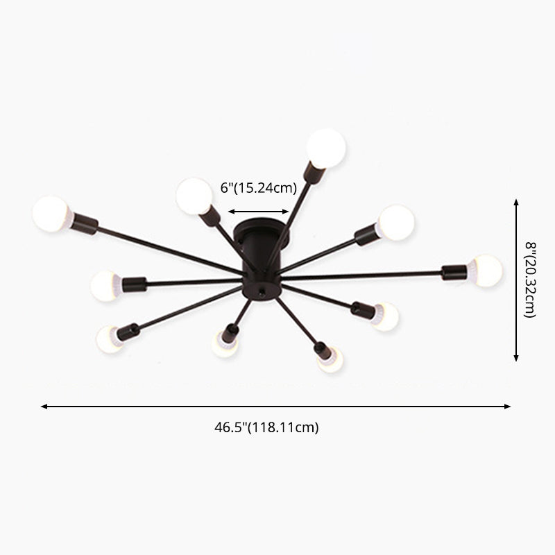 Sputnik Semi Flush Mount Light Fixture Industrial Metallic Ceiling Mount Chandelier for Bedroom