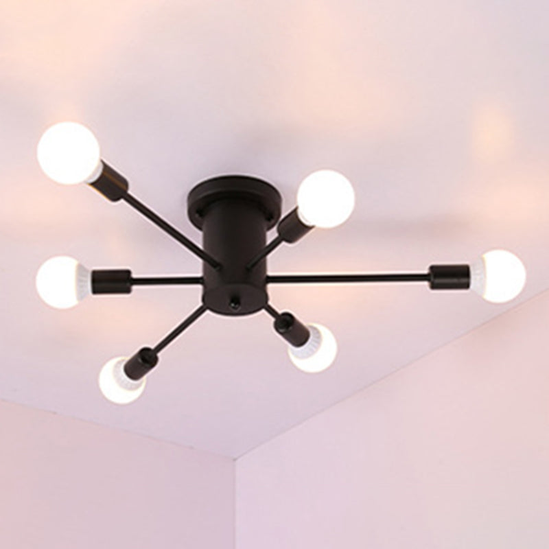 Sputnik Semi Flush Mount Light Fixture Industrial Metallic Ceiling Mount Chandelier for Bedroom