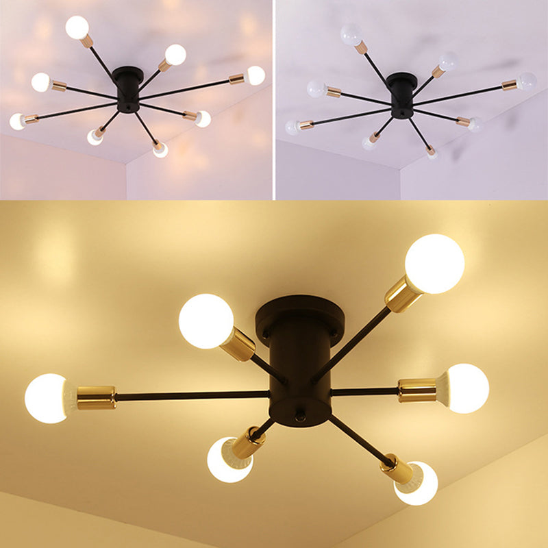Sputnik Semi Flush Mount Light Fixture Industrial Metallic Ceiling Mount Chandelier for Bedroom