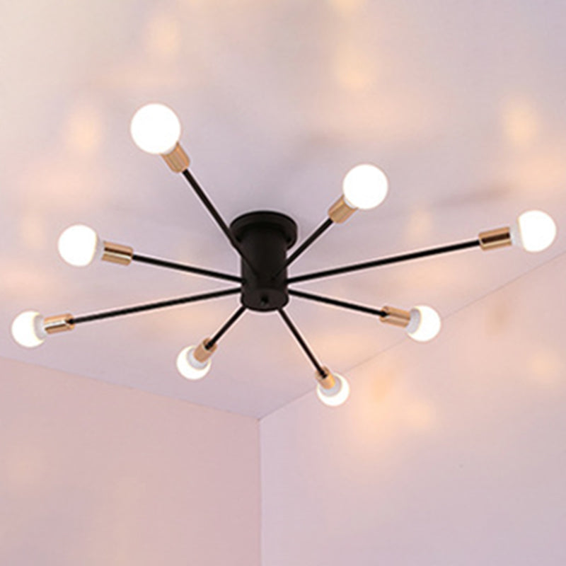 Sputnik Semi Flush Mount Light Fixture Industrial Metallic Ceiling Mount Chandelier for Bedroom