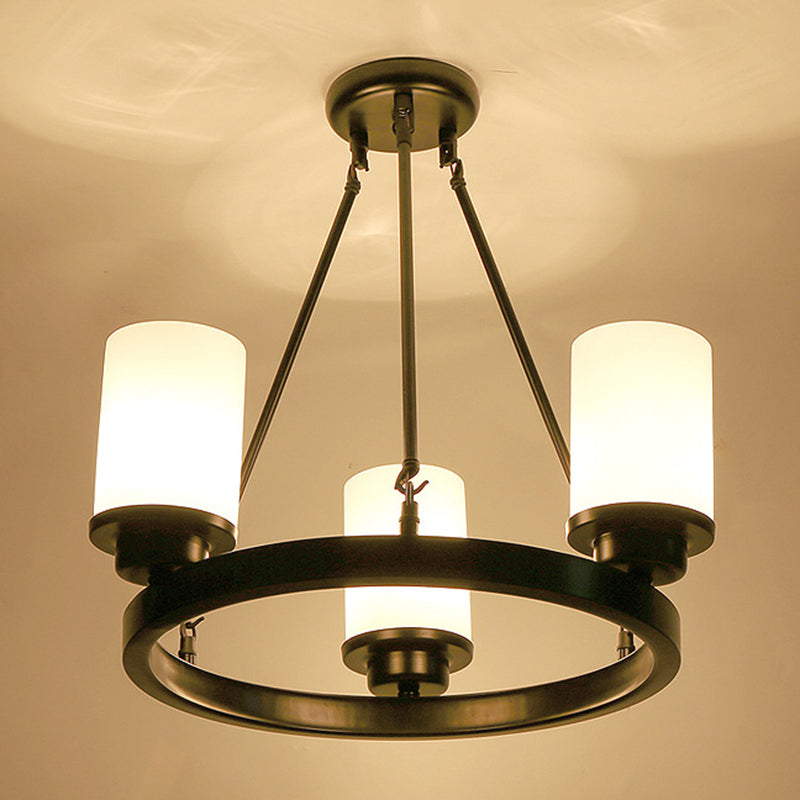 Glass Black Chandelier Light Fixture Cylindrical Industrial Ceiling Chandelier Pendant