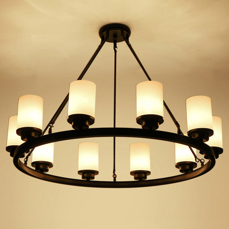 Glass Black Chandelier Light Fixture Cylindrical Industrial Ceiling Chandelier Pendant