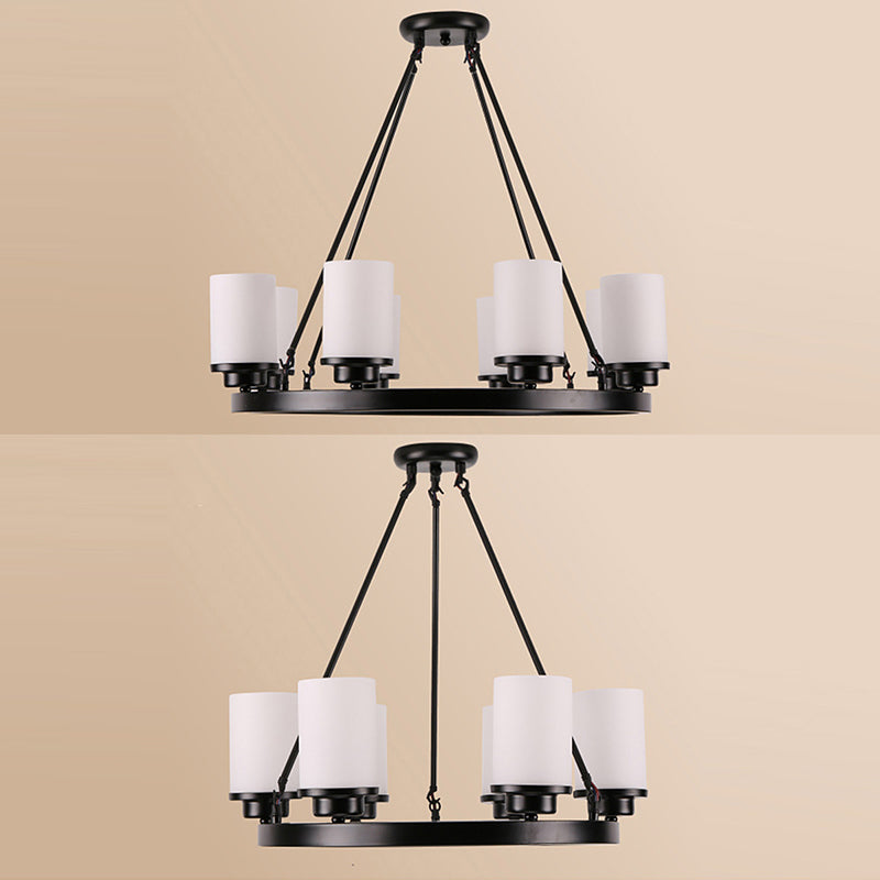 Glass Black Chandelier Light Fixture Cylindrical Industrial Ceiling Chandelier Pendant