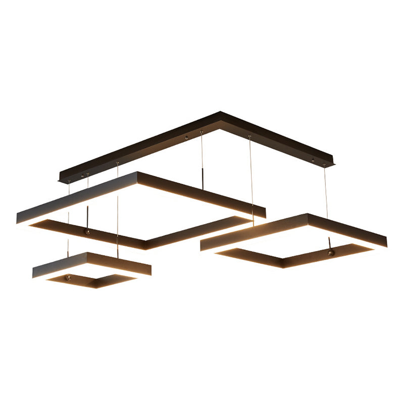 Squares Living Room Chandelier Light Fixture Metal LED Simple Chandelier Light Fixture in Black