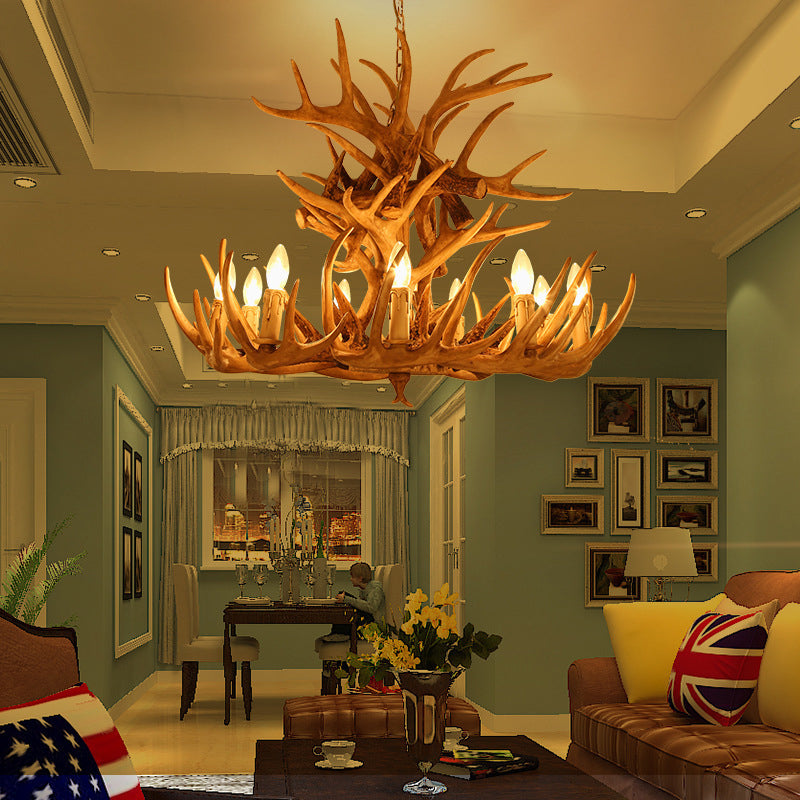 Adjustable Hanging Chain Chandelier Light Traditional Antler Resin Ceiling Pendant for Restaurant