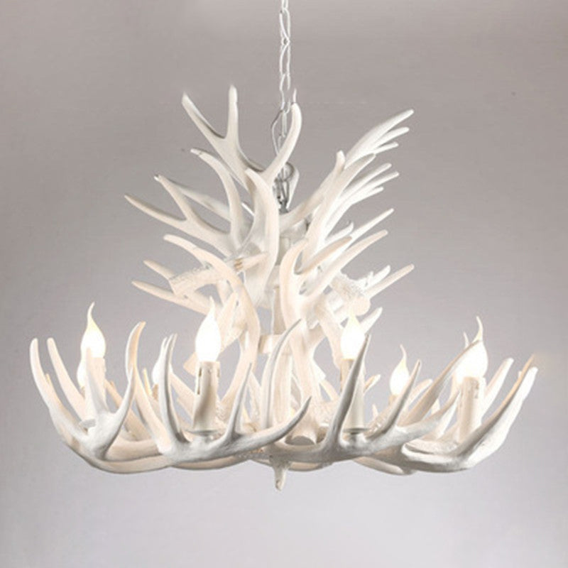Adjustable Hanging Chain Chandelier Light Traditional Antler Resin Ceiling Pendant for Restaurant
