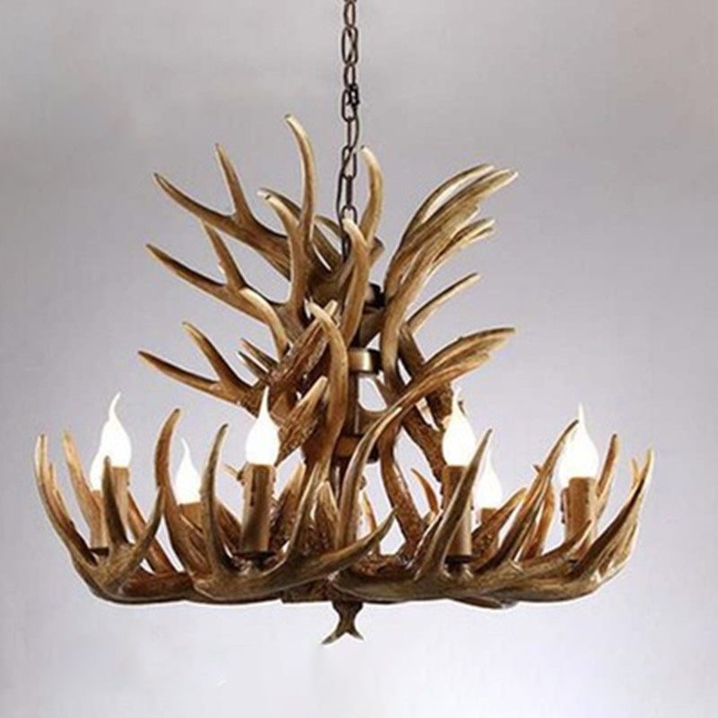 Adjustable Hanging Chain Chandelier Light Traditional Antler Resin Ceiling Pendant for Restaurant